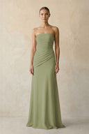 Moss Green Sheath Chiffon Strapless Pleated Bridesmaid Dress in Frost - KISS BRIDAL Bridesmaid Dresses