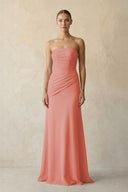 Mulberry Sheath Chiffon Strapless Pleated Bridesmaid Dress in Frost - KISS BRIDAL Bridesmaid Dresses