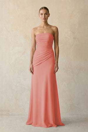 Mulberry Sheath Chiffon Strapless Pleated Bridesmaid Dress in Frost - KISS BRIDAL Bridesmaid Dresses