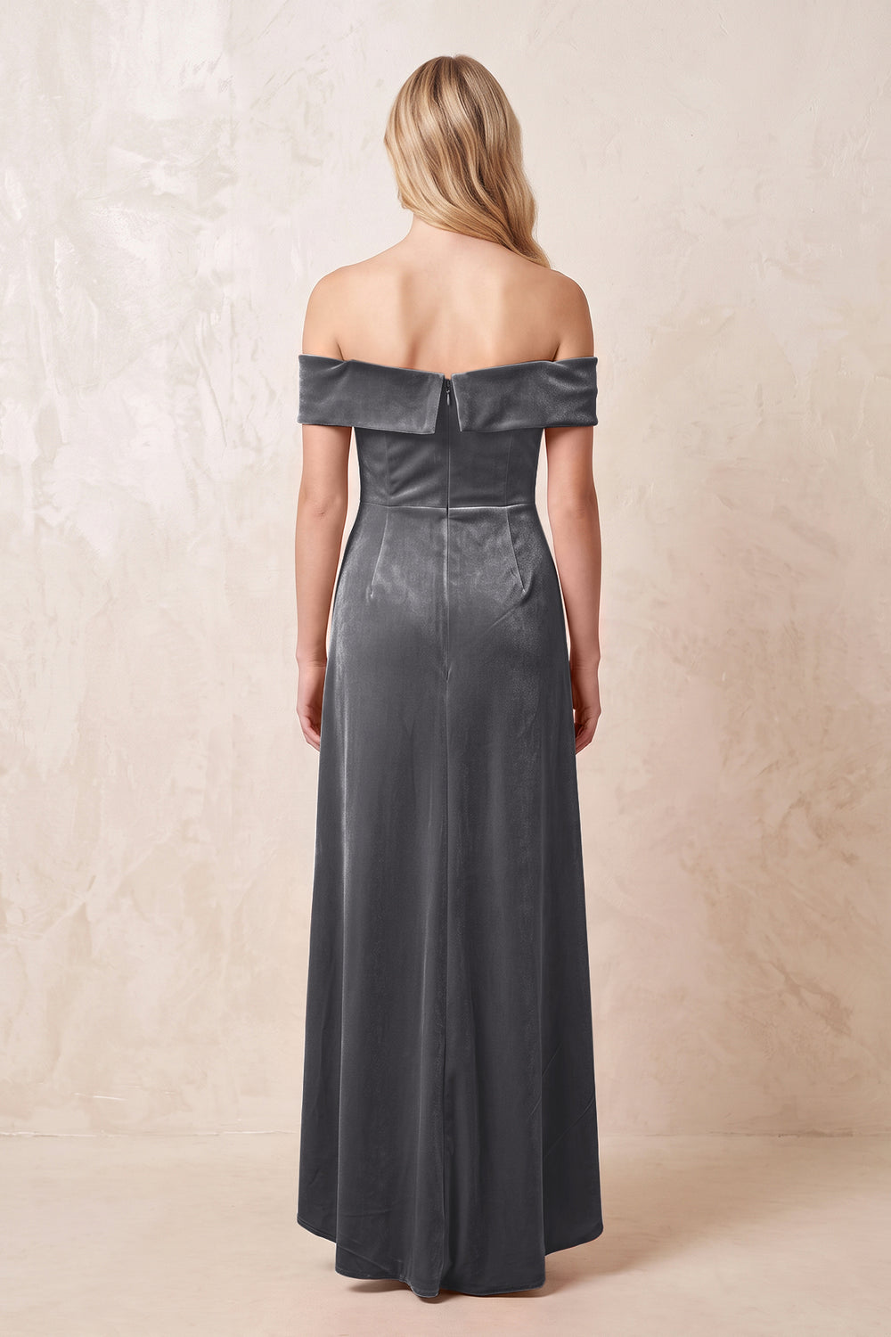 Off-the-Shoulder Sheath Velvet Midi Bridesmaid Dress in Neptune