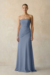 Neptune Sheath Chiffon Strapless Pleated Bridesmaid Dress in Frost - KISS BRIDAL Bridesmaid Dresses