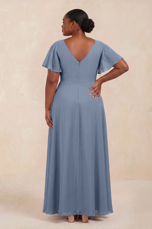 Short Sleeves Bateau A-Line Chiffon Bridesmaid Dress in Neptune