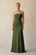 Olive Sheath Chiffon Strapless Pleated Bridesmaid Dress in Frost - KISS BRIDAL Bridesmaid Dresses