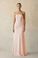 Pale Blush Sheath Chiffon Strapless Pleated Bridesmaid Dress in Matcha - KISS BRIDAL Bridesmaid Dresses