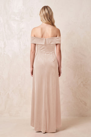 Off - the - Shoulder Sheath Velvet Midi Bridesmaid Dress in Pale Blush - KISS BRIDAL Bridesmaid Dresses