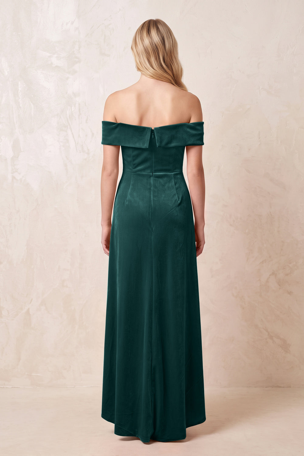 Off-the-Shoulder Sheath Velvet Midi Bridesmaid Dress in Pine
