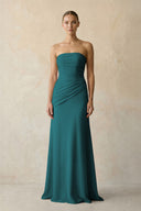 Pine Sheath Chiffon Strapless Pleated Bridesmaid Dress in Frost - KISS BRIDAL Bridesmaid Dresses