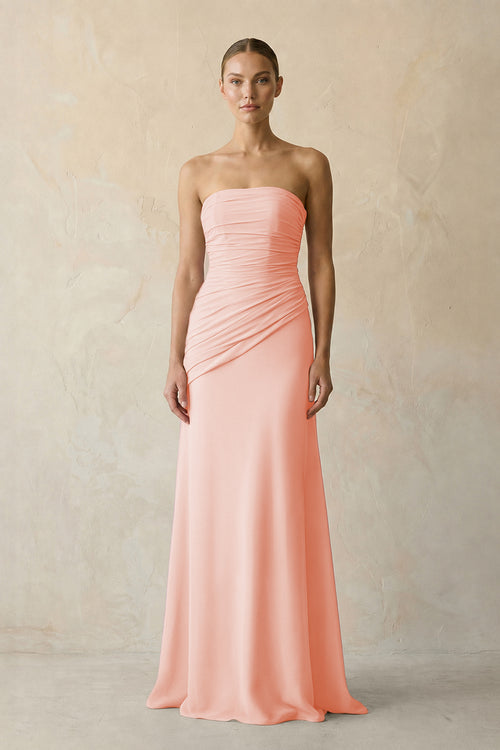 Rose Petal Sheath Chiffon Strapless Pleated Bridesmaid Dress in Matcha - KISS BRIDAL Bridesmaid Dresses