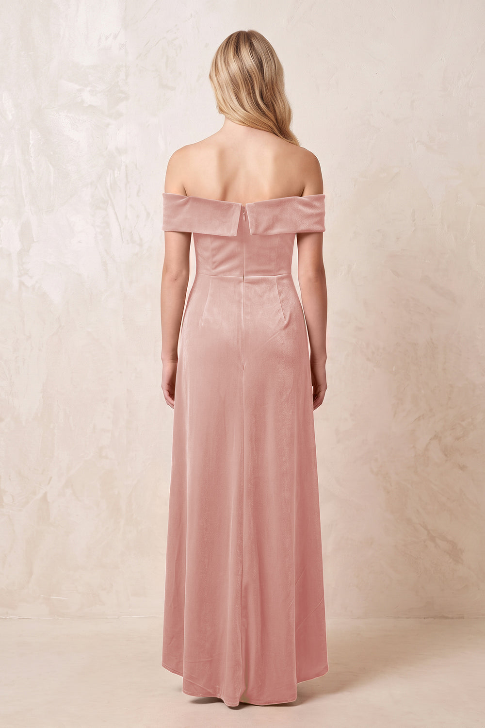 Off-the-Shoulder Sheath Velvet Midi Bridesmaid Dress in Rose Petal