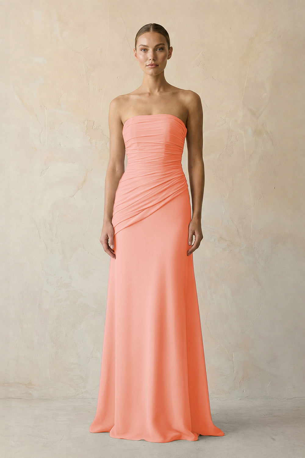 Sheath Chiffon Strapless Pleated Bridesmaid Dress in Rosette