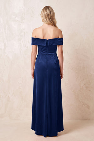 Off - the - Shoulder Sheath Velvet Midi Bridesmaid Dress in Royal Blue - KISS BRIDAL Bridesmaid Dresses