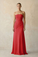 Ruby Red Sheath Chiffon Strapless Pleated Bridesmaid Dress in Matcha - KISS BRIDAL Bridesmaid Dresses