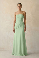 Sage Sheath Chiffon Strapless Pleated Bridesmaid Dress in Matcha - KISS BRIDAL Bridesmaid Dresses