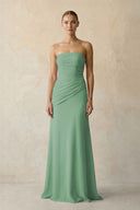 Sea Glass Sheath Chiffon Strapless Pleated Bridesmaid Dress in Matcha - KISS BRIDAL Bridesmaid Dresses