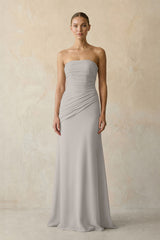 Silver Sheath Chiffon Strapless Pleated Bridesmaid Dress in Frost - KISS BRIDAL Bridesmaid Dresses