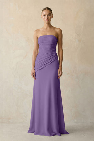 Tahiti Sheath Chiffon Strapless Pleated Bridesmaid Dress in Frost - KISS BRIDAL Bridesmaid Dresses