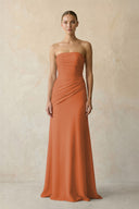 Terracotta Sheath Chiffon Strapless Pleated Bridesmaid Dress in Matcha - KISS BRIDAL Bridesmaid Dresses
