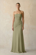 Thyme Sheath Chiffon Strapless Pleated Bridesmaid Dress in Frost - KISS BRIDAL Bridesmaid Dresses