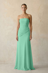 Turquoise Sheath Chiffon Strapless Pleated Bridesmaid Dress in Frost - KISS BRIDAL Bridesmaid Dresses