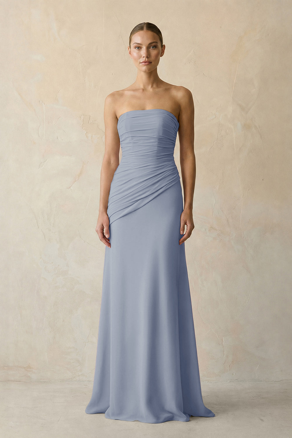 Sheath Chiffon Strapless Pleated Bridesmaid Dress in Twilight