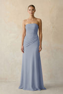 Twilight Sheath Chiffon Strapless Pleated Bridesmaid Dress in Frost - KISS BRIDAL Bridesmaid Dresses