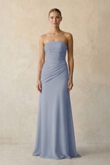 Twilight Sheath Chiffon Strapless Pleated Bridesmaid Dress in Frost - KISS BRIDAL Bridesmaid Dresses