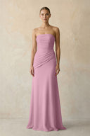 Vintage Mauve Sheath Chiffon Strapless Pleated Bridesmaid Dress in Frost - KISS BRIDAL Bridesmaid Dresses