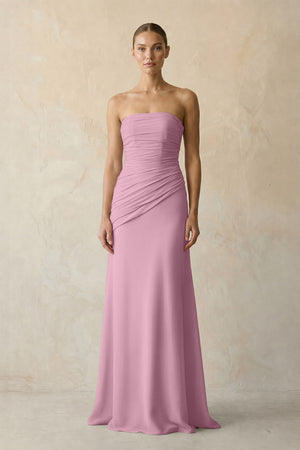 Vintage Mauve Sheath Chiffon Strapless Pleated Bridesmaid Dress in Frost - KISS BRIDAL Bridesmaid Dresses
