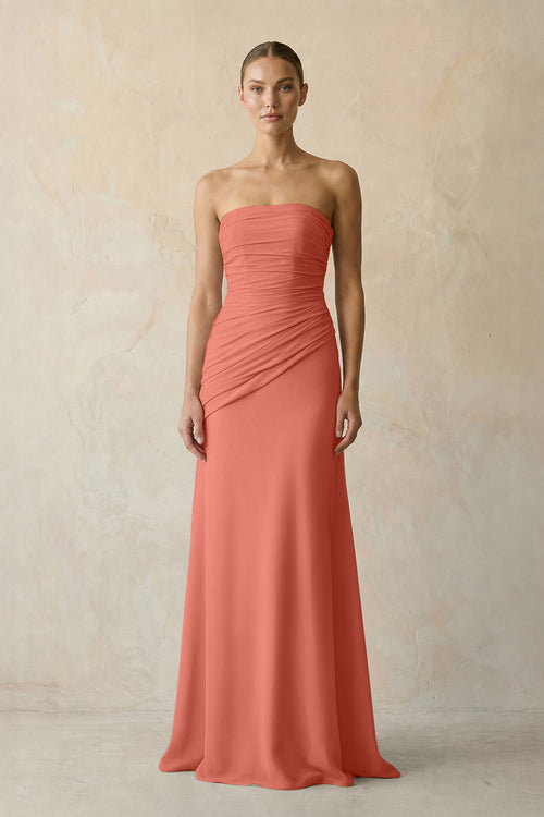 Wild Rose Sheath Chiffon Strapless Pleated Bridesmaid Dress in Matcha - KISS BRIDAL Bridesmaid Dresses