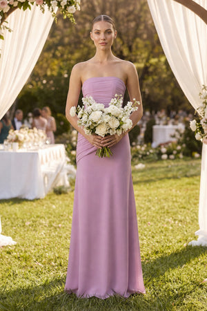 Wisteria Sheath Chiffon Strapless Pleated Bridesmaid Dress in Matcha - KISS BRIDAL Bridesmaid Dresses