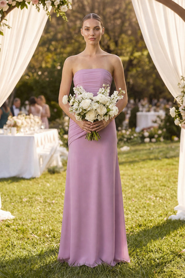 Wisteria Sheath Chiffon Strapless Pleated Bridesmaid Dress in Matcha - KISS BRIDAL Bridesmaid Dresses