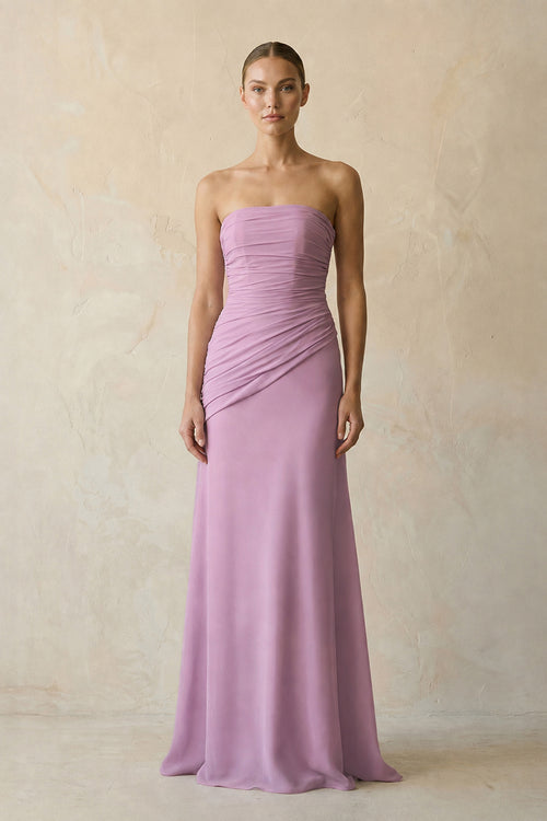 Wisteria Sheath Chiffon Strapless Pleated Bridesmaid Dress in Matcha - KISS BRIDAL Bridesmaid Dresses