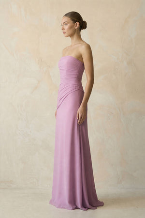 Wisteria Sheath Chiffon Strapless Pleated Bridesmaid Dress in Matcha - KISS BRIDAL Bridesmaid Dresses