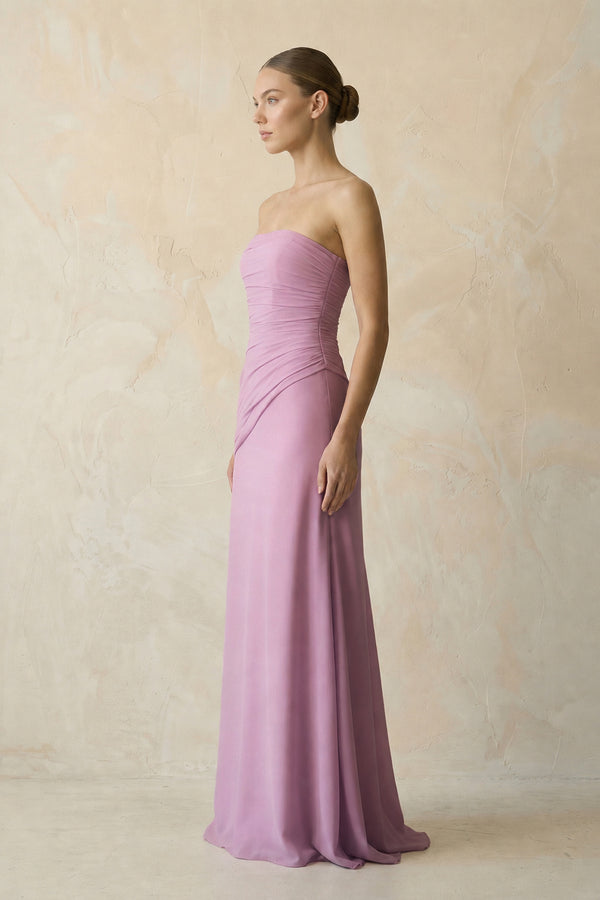 Wisteria Sheath Chiffon Strapless Pleated Bridesmaid Dress in Matcha - KISS BRIDAL Bridesmaid Dresses