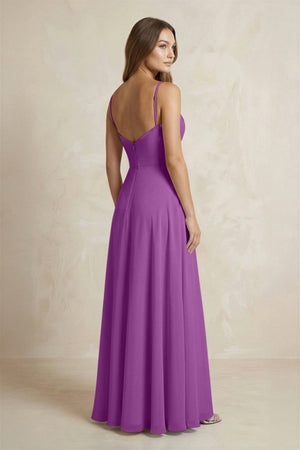 A - Line Cami Strap Chiffon Bridesmaid Dress With Slit in Amethyst - KISS BRIDAL Bridesmaid Dresses