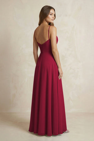 A - Line Cami Strap Chiffon Bridesmaid Dress With Slit in Berry - KISS BRIDAL Bridesmaid Dresses