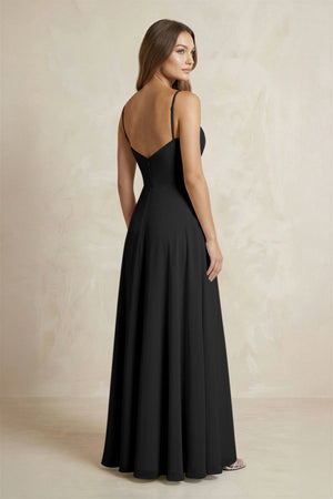 A - Line Cami Strap Chiffon Bridesmaid Dress With Slit in Black - KISS BRIDAL Bridesmaid Dresses