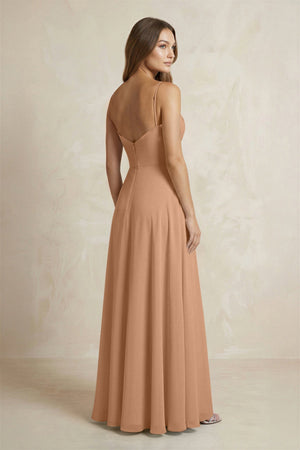 A - Line Cami Strap Chiffon Bridesmaid Dress With Slit in Bronzer - KISS BRIDAL Bridesmaid Dresses