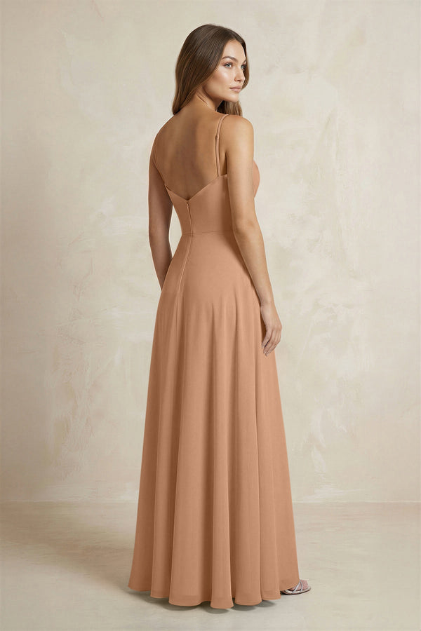 A - Line Cami Strap Chiffon Bridesmaid Dress With Slit in Bronzer - KISS BRIDAL Bridesmaid Dresses