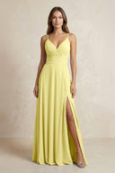 A - Line Cami Strap Chiffon Bridesmaid Dress With Slit in Buttercup - KISS BRIDAL Bridesmaid Dresses