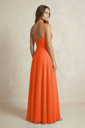 A-Line Cami Strap Chiffon Bridesmaid Dress With Slit in Cinnamon (2) | KISSBRIDAL