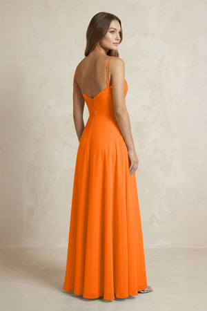 A - Line Cami Strap Chiffon Bridesmaid Dress With Slit in Cinnamon - KISS BRIDAL Bridesmaid Dresses