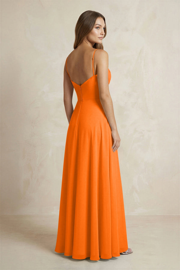 A - Line Cami Strap Chiffon Bridesmaid Dress With Slit in Cinnamon - KISS BRIDAL Bridesmaid Dresses