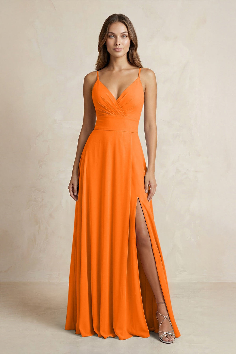 A - Line Cami Strap Chiffon Bridesmaid Dress With Slit in Cinnamon - KISS BRIDAL Bridesmaid Dresses