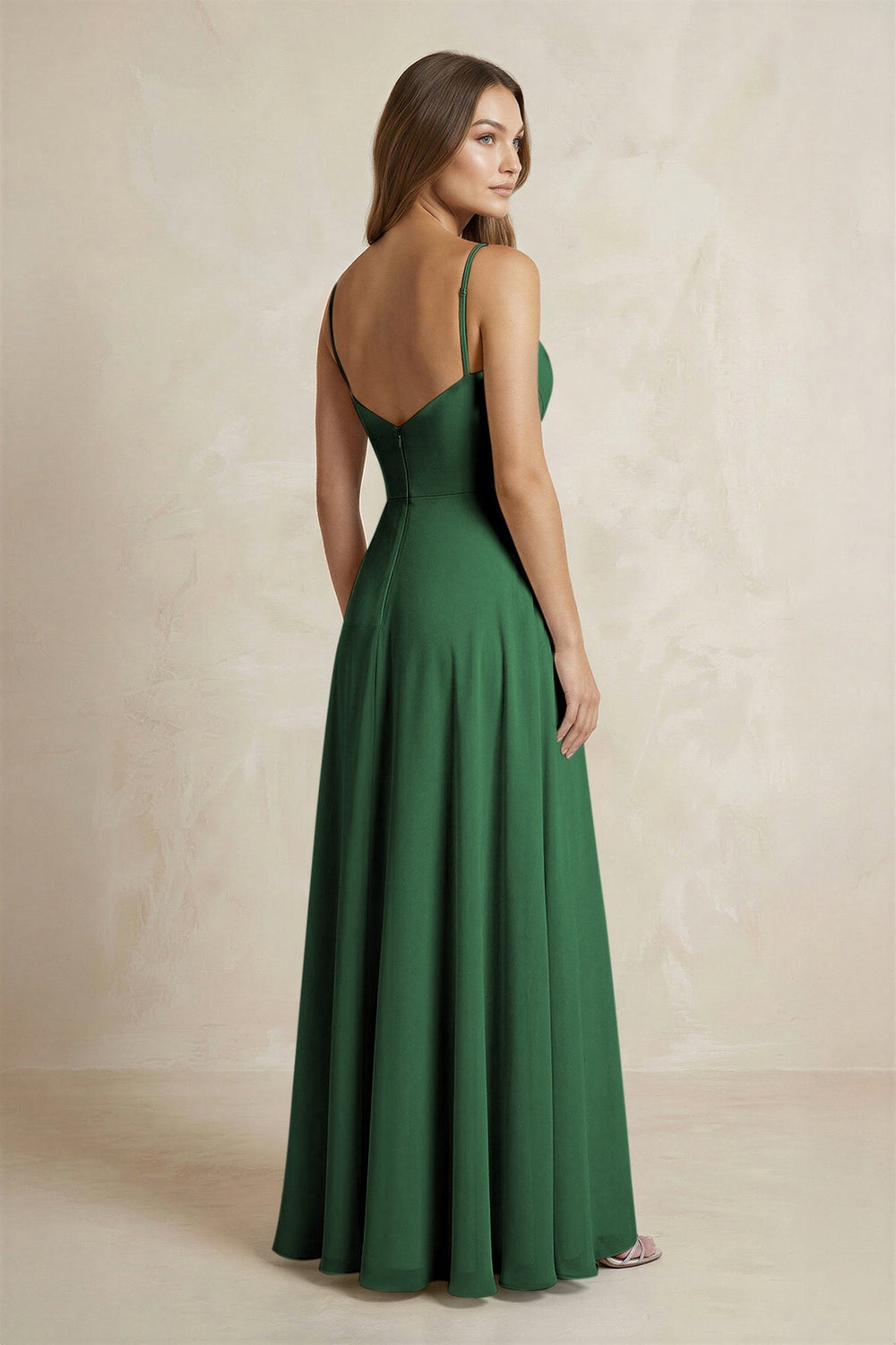 A - Line Cami Strap Chiffon Bridesmaid Dress With Slit in Dark Green - KISS BRIDAL Bridesmaid Dresses