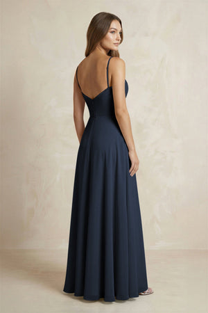 A - Line Cami Strap Chiffon Bridesmaid Dress With Slit in Dark Navy - KISS BRIDAL Bridesmaid Dresses