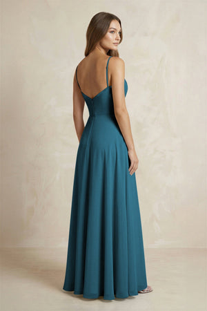 A - Line Cami Strap Chiffon Bridesmaid Dress With Slit in Dark Teal - KISS BRIDAL Bridesmaid Dresses