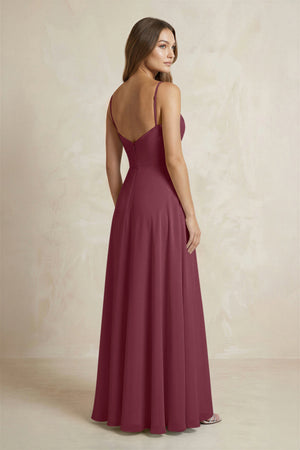A-Line Cami Strap Chiffon Bridesmaid Dress With Slit in Desert Rose (2) | KISSBRIDAL
