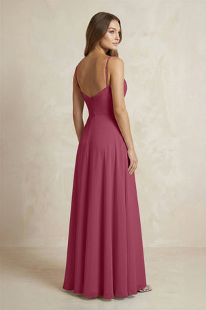 A - Line Cami Strap Chiffon Bridesmaid Dress With Slit in Desert Rose - KISS BRIDAL Bridesmaid Dresses