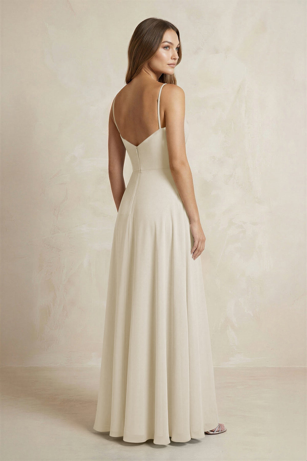A - Line Cami Strap Chiffon Bridesmaid Dress With Slit in Dove Gray - KISS BRIDAL Bridesmaid Dresses
